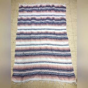 Pink Maroon and white Mexican woven blanket